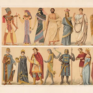 Antique and medieval costumes, chromolithograph, published in 1897