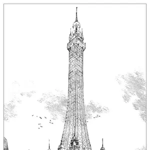 Antique scientific engraving illustration: Blackpool Tower