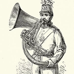 Bandsman playing the Bombardon, Tuba, the lowest-pitched musical instrument in the brass