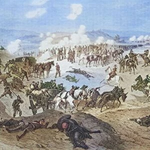 Battle and battlefield at Nouart, illustrated war chronicle 1870-1871, German-French campaign, Germany, France