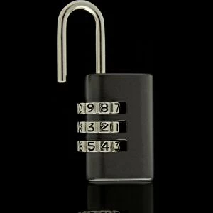 Black unlocked combination lock on black