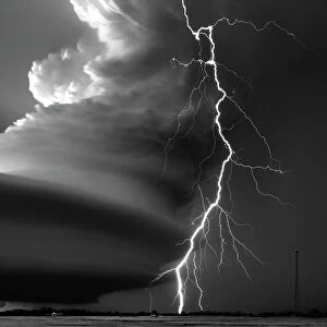 Broken Bow storm with massive lightning bolt. Nebraska. USA
