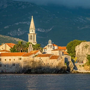 Budva, ancient walls and red tiled roof Montenegro