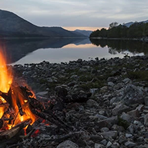 Campfire at Loch Arkaig, Fort William, Highlands, Scotland, United Kingdom
