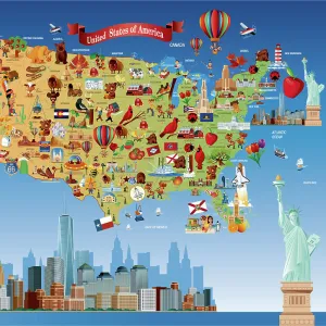 Cartoon map of USA