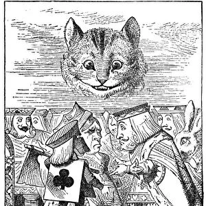 Cheshire cat smiling over King and queen - Alice in Wonderland 1897