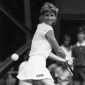 American tennis player Chris Evert-Lloyd pictured in action competing
