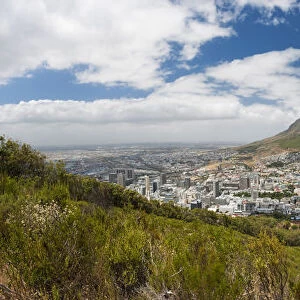 The City of Cape Town with Table Mountain and Lions Head on a Clear Day, Cape Town, Western Cape Province, South Africa
