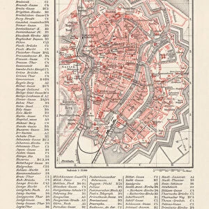 City map of Danzig (now Gdsk, Poland), lithograph, published 1897