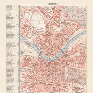City map of Dresden, Saxony, Germany, lithograph, published in 1897
