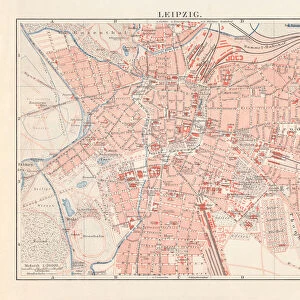 City map of Leipzig (Saxony, Germany), lithograph, published in 1897