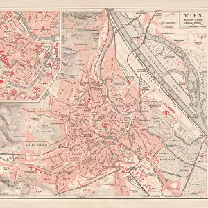 City map of Vienna, Austria, lithograph, published in 1878