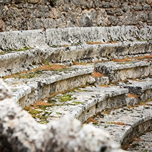 Close up of the ruined seating at an ancient stadium and race track