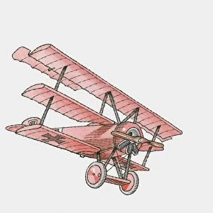 day, fokker, horizontal, mid air, military aeroplane, no people, outdoors, red, the past