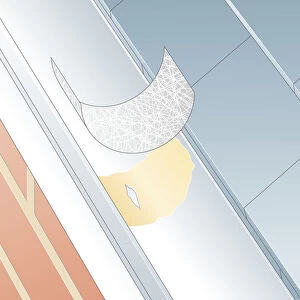 Digital illustration of patching hole in roof guttering using two-part epoxy resin repair kit