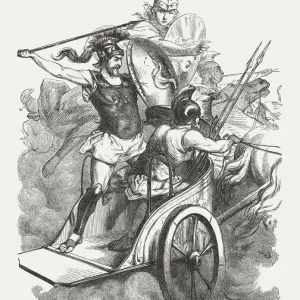 Diomedes Protected by Athena, 1880 Wood Engraving Print