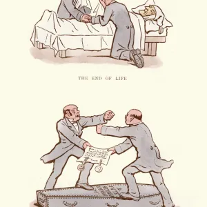 Cartoon satírico victoriano, Muerte y herencia, siglo XIX. Cartoon satírico victoriano, Muerte y herencia, siglo XIX.