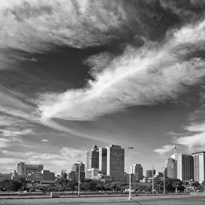 A dramatic stratus cloudscape floats by above Durbans inner city CBD