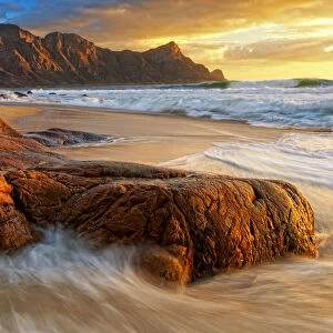 Dramatic Sunset over Kogel Bay in the Western Cape Province of South Africa with the Kogelberg Mountain Range forming a Stunning Backdrop