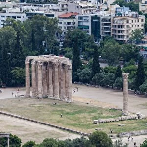 Elevated view of the Temple of Olympian Zeus colossal ruined temple in central Athens