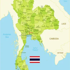 Flat map of Thailand with flag