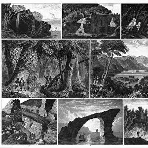 Forests, Lakes, Caves and Unusual Rock Formations Engraving