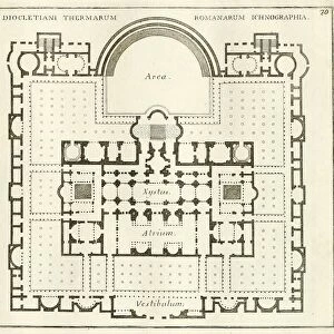 Geometric plan of the Baths of Diocletian, where the Convent of the Certonni is located, historical Rome, Italy, digital reproduction of an original 17th century template, original date unknown