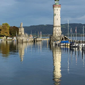 Harbour of Lindau with a lighthouse, Lake Constance, Lake Constance, Lindau - Bodensee, Swabia, Bavaria, Germany