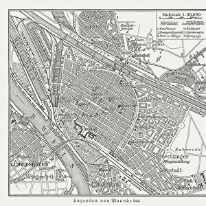 Historical city map of Mannheim, Baden-WAOErttemberg, Germany, woodcut, published 1897