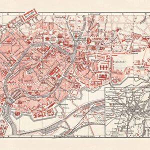 Historical city map of Strasbourg, Alsace, France, lithograph, published 1897