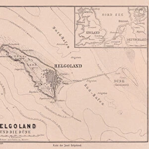 Historical map of Heligoland (German: Helgoland), Germany, woodcut, published 1900