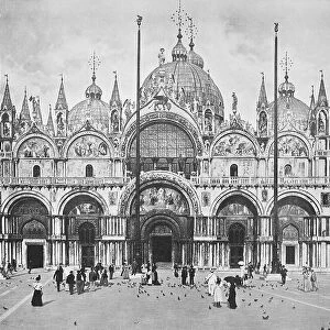 Historical photo (ca 1880) of The west facade of St. Mark's Basilica, St. Mark's Square, Venice, Italy, Historical, digitally restored reproduction of a 19th century original, exact original date not known