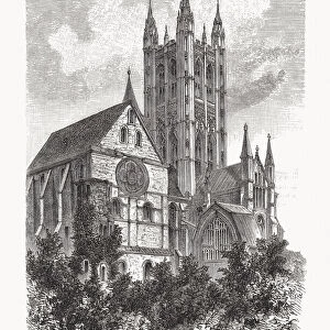 Historical view of Canterbury Cathedral, England, wood engraving, published 1893
