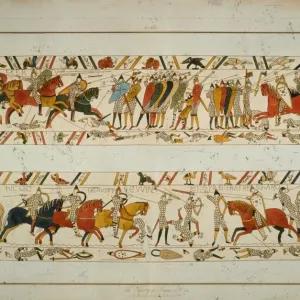 La scena della Tappezzeria di Bayeux - I fratelli del re Guglielmo, Gyrth e Leofwine, sono uccisi. La scena della Tappezzeria di Bayeux - I fratelli del re Guglielmo, Gyrth e Leofwine, sono uccisi.