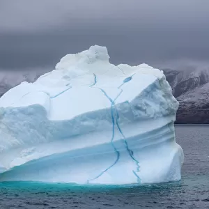 Iceberg shows veins of frozen meltwater, King Oscar Fjord, Greenland National Park, Denmark