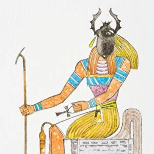 Illustration of Ancient Egyptian god Kheper with scarab beetle on face
