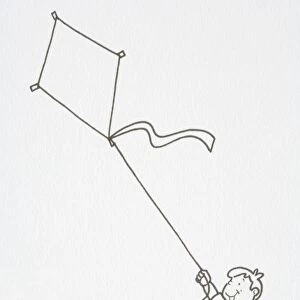 Illustration, boy flying a kite