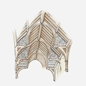 Illustration of a hammerbeam roof, Church of St Botolph, Trunch, Norfolk, England