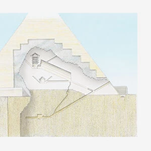 Illustration of interior of the Great Pyramid, Giza, Egypt