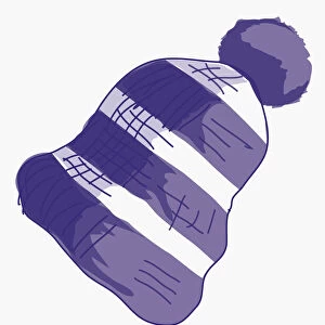 Illustration of purple and white striped bobble hat