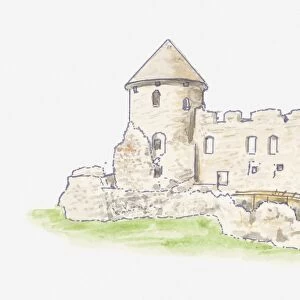 Illustration of remains of Livonian Cesis Castle in Latvia
