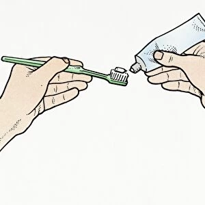 Illustration of squeezing toothpaste on toothbrush