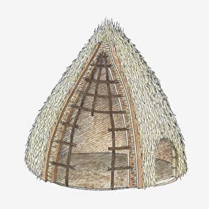 Illustration of thatched Bantu hut, Southern Africa