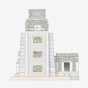 Illustration of tower of main pyramid, Xpuhil, Yucatan, Mexico