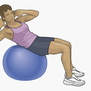 Illustration of woman working out on large blue exrecise ball