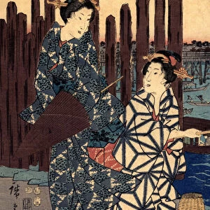 Japanese Woodblock of two females