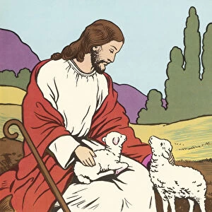Jesus With Two Lambs