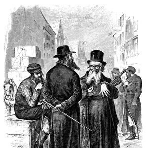 Two jewish men in the city talking