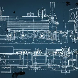 Vintage Steam Locomotive Blueprint Print Vintage Steam Locomotive Blueprint Print