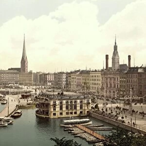 The Jungfernsteig in Hamburg, Germany, Historic, digitally restored reproduction of a photochrome print from the 1890s